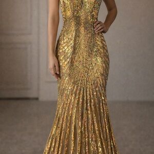 Goldish / multicolor Promavera  Sequin Evening Gown - Women's Formal Dress